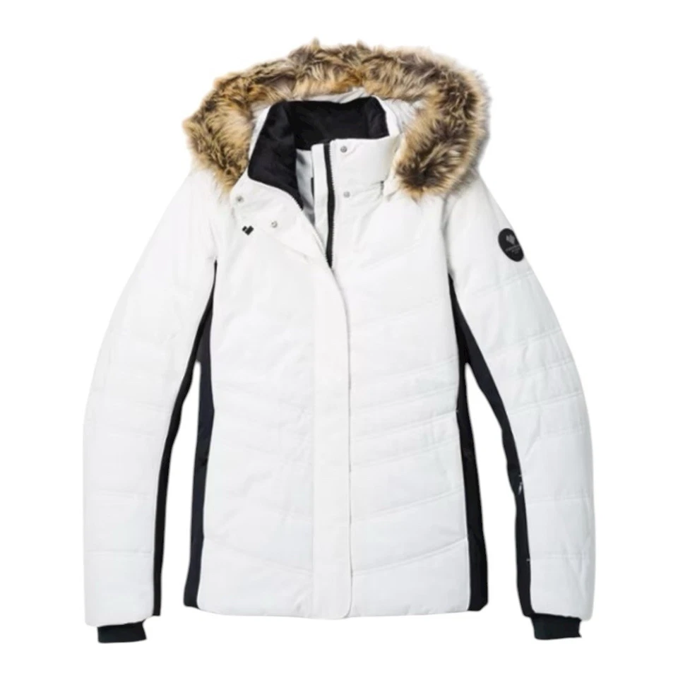 Obermeyer Tuscany II White Black Ski Snow Jacket Coyote Faux Fur Hood Sz 8 NWT - Image 1 of 4