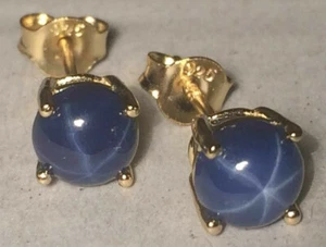 Star Sapphire Earrings  6mm Round  Solid Sterling Silver - 14k Gold Plated  - Bild 1 von 3