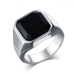 Black Stone Gold Ring - Classic Europe American Style Band Fashion Jewelry Rings - Picture 1 of 20
