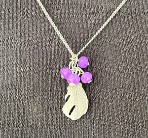 Necklace & Earring Set Purple Bead & Feather New With Tags Silver Toned Chain - Picture 1 of 6