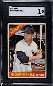 1966 Topps #50 New York Yankees HOF Mickey Mantle Baseball Card SGC 1 PR - Foto 1 di 2