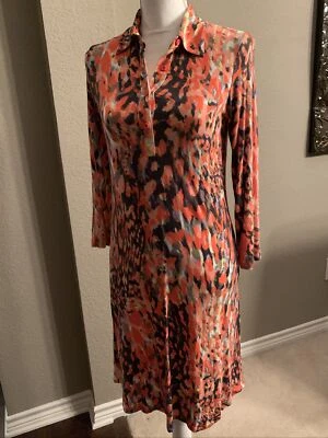 CAbi Womens Jersey Knit Dress 3/4 Sleeve Collared Watercolor Abstract XS Casual - Image 1 of 4