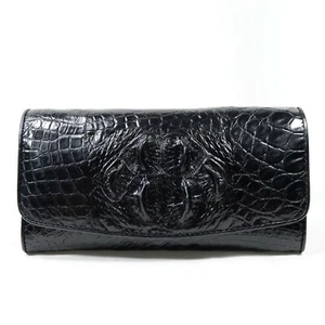 New Black Horn Back Croc Leather Skin Women Trifold Clutch Wallet - Picture 1 of 12