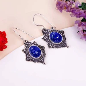Lapis Lazuli Gemstone 925 Sterling Silver Earring, Elegant Earring, Gift For Her - Picture 1 of 4