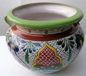Vaso in ceramica Messicana realizzata e dipinto a mano cm 48x35 floreale 3 verde - Imagen 1 de 9