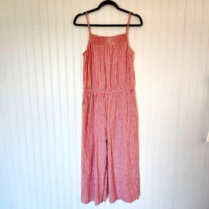 BEACHLUNCHLOUNGE Pink White Striped Linen Blend Smocked Jumpsuit Medium - Picture 1 of 6