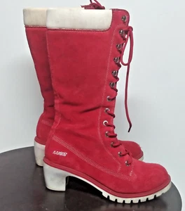 Lugz Grotto II MARS Women's Boots US 8 EUR 39 suede red white lace up heeled GUC - Picture 1 of 11