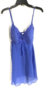 Delicates Womens Large Periwinkle Sheer Baby Doll Lingerie Nightgown - Picture 1 of 7