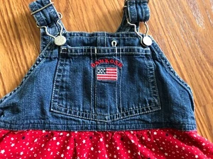 OshKosh B'Gosh Vestbak Overall Jumper Dress Patriotic Red White Blue size 18 Mo. - Picture 1 of 5