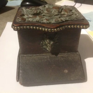  CASSAFORTE/SCATOLA ABBINATA LEGNO CON BRONZO scultura anni 1820 DA VEDERE WOW - Foto 1 di 12