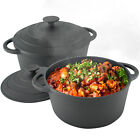 Black Cast Iron Casserole Dish Pre-Seasoned Ovenproof Pot Induction Roasting Pan