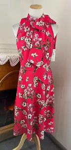 NWT Shelby & Palmer Sleeveless Fit & Flare Bow Accent Print Coral Dress ~ 6 - Picture 1 of 12