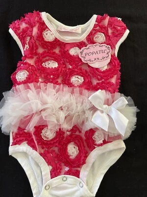Popatu Nuevo con Etiquetas Fucsia/Marfil Princesa Body 3D Rosetas y Tutú Tul-6-9 Meses Foto 1 de 4