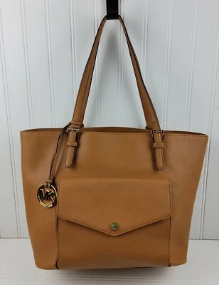 MICHAEL KORS MK Saffiano Leather Tote Shoulder Handbag Purse Brown - Image 1 of 4