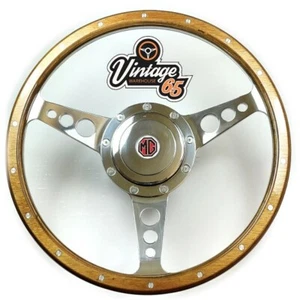 14" Steering Wheel & Boss Kit Riveted Light Wood Fits Classic MG MGA MGC Midget - Picture 1 of 2