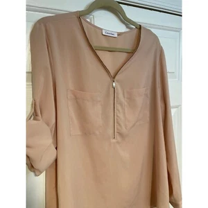 Camisa túnica larga suelta relajada cuello en V rosa suave Calvin Klein XL - Imagen 1 de 6