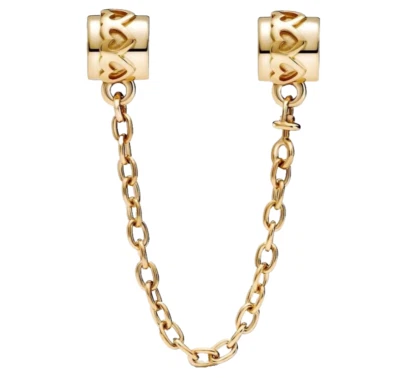 *NEW* Pandora Moments 14K Solid Gold Hearts Safety Chain 759519C00-05 - Image 1 of 4