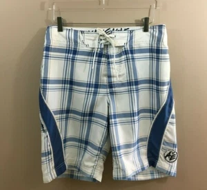 American Eagle Swim Trunk Board Shorts White/Blue Plaid - Men's Medium - Picture 1 of 7