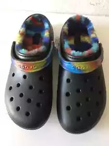 MEN'S CROCS BLACK/MULTI CLASSIC FAUX FUR LINED SPRAY DYE CLOG OUTDOOR SIZE 11 M - Picture 1 of 9
