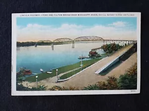 IOWA ILLINOIS Lincoln Highway Lyons Fulton Bridge Mississippi River Postkarte - Bild 1 von 2