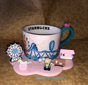 Rare 2018 Roller Coaster Mug Starbucks 8oz Pink Amusement Park Cup+coaster Set - Picture 1 of 8