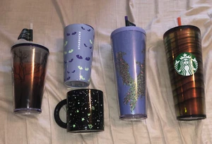 2022 HALLOWEEN STARBUCKS TUMBLER VENTI GRANDE GLOW IN THE DARK SET LOT OF 5 - Picture 1 of 7