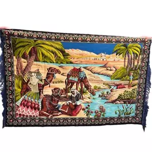Arabian, Middle Eastern, Hanging Wall Tapestry/Carpet Vintage, Watering Camels - Picture 1 of 16