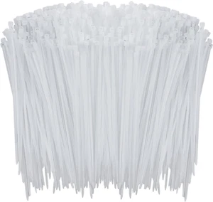 1000 Pcs White Zip Ties, 6 Inch Clear Self-Locking Nylon Cable Ties, Premium New - Picture 1 of 7
