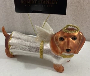 Dachshund Angel Dog Christmas Ornament Robert Stanley 5"L NWT blown glass - Picture 1 of 5
