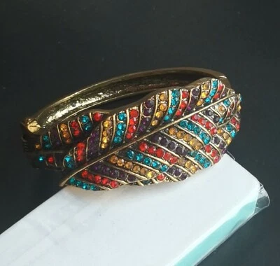 Rainbow Leaf Hope Rhinestones Solid Bronze band Bangle,Unisex Cuff Figurine - Imagem 1 de 4