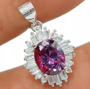 3CT Amethyst & White Topaz 925 Solid Sterling Silver Pendant Jewelry Y1-2 - Picture 1 of 2
