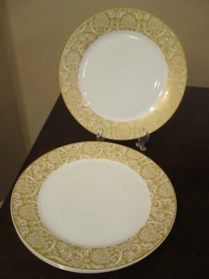 Set 6 Pier 1 Imports GOLDEN FLORAL 10.75" Porcelain Dinner Plates Very Nice - Image 1 of 4
