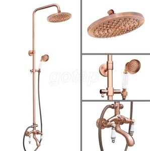 Red Copper Shower Faucet Set Tub Mixer Tap w/Hand Shower 8" Rainfall Head Grg536 - Picture 1 of 9