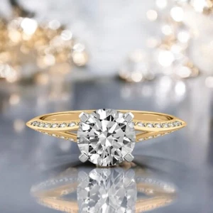 14k Gelbgold Ehering Rundschliff 1,30 ct Lab Created IGI-zertifizierter Diamant - Bild 1 von 11
