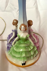 Vintage Porcelain Table Lamp 3 Ladies Pastel Ball Gowns Bavaria Figurine Girls