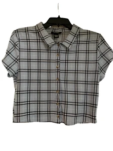 Just Polly, Blue Plaid Womens Blouse Sz L Short Sleeve  - Picture 1 of 3