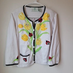 Design Options By Philip Jane Gordon Cardigan Womens Size Small S Ladybug Flower - Picture 1 of 9