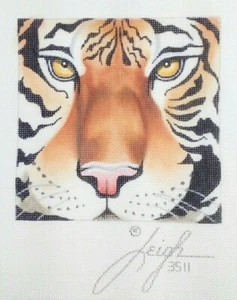 LEIGH needlepoint HP handpaint canvas TIGER 3511 Coaster face 5.5"x5.5" 18mesh - Picture 1 of 4