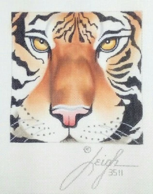 LEIGH needlepoint HP handpaint canvas TIGER 3511 Coaster face 5.5"x5.5" 18mesh  - Image 1 of 4