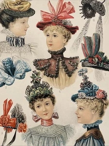 1897 Antique Color Illustrated Plate Spring Millinery Women’s Hats Delineator - Picture 1 of 8