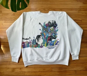 Vintage 90s 2XL XXL San Diego Zoo Art Wrap Around Print Crewneck Sweatshirt USA - Bild 1 von 10