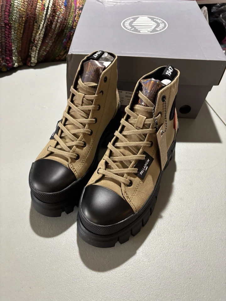 Palladium Women’s Revolt Hi TX Platform Boot 6.5 Olive 97242-307-M