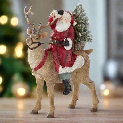 Collectable Christmas 10.5" Glittered Santa Riding Reindeer Figurine - Image 1 of 3