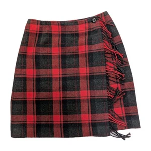 Vtg Red Tartan Wrap Skirt Wool Blend Sz 8 Old Money Plaid Academia Lined JG Hook - Picture 1 of 12