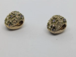 Vintage Gold Tone Multicolor Rhinestone Huggies Clip-On Earrings - Picture 1 of 10