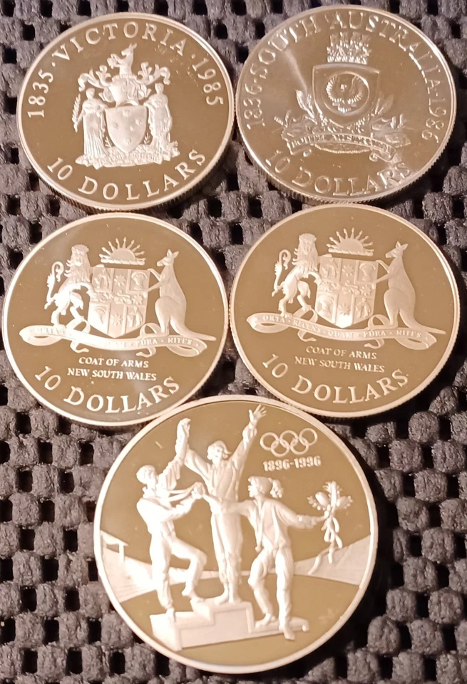 Australia Commemorative Silver Coins 1985, 1986, 1987 $10 & 1993 $20 3.38 oz ASW - Image 1 of 2