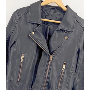 NUEVO SIN ETIQUETAS Chaqueta de Motociclista de Cuero Vegano en Blanco Nueva York Hombres Negra Talla M Cremallera Dorada Recortada - Imagen 1 de 11