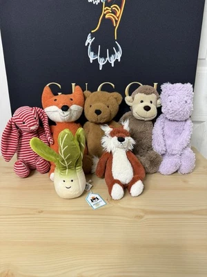 Lot Of 7 Jellycat of London Various Size Plush Animals Pre-Owned .! - Image 1 of 4