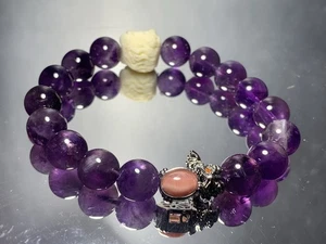 10.3mm Natural Uruguay Amethyst with  Argentina Rhodochrosite Charm Bracelet - Picture 1 of 21