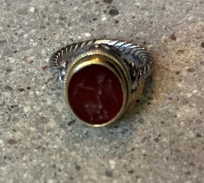 Konstantino Silver w/ Gold Bezel Ring w/ Brown Stone & Carved Image of a Man - Image 1 of 4